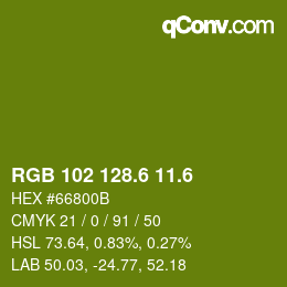 カラーコード: RGB 102 128.6 11.6 | qconv.com