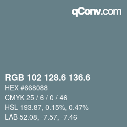 カラーコード: RGB 102 128.6 136.6 | qconv.com