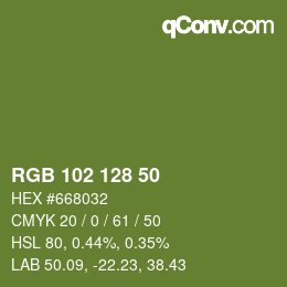 カラーコード: RGB 102 128 50 | qconv.com