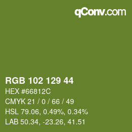 Color code: RGB 102 129 44 | qconv.com