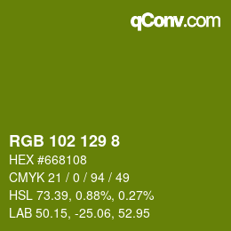 カラーコード: RGB 102 129 8 | qconv.com