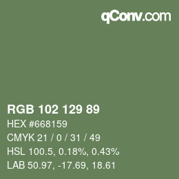 Color code: RGB 102 129 89 | qconv.com