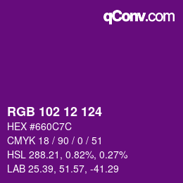 Color code: RGB 102 12 124 | qconv.com
