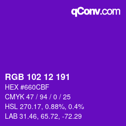 Color code: RGB 102 12 191 | qconv.com