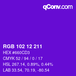 Color code: RGB 102 12 211 | qconv.com