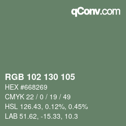 Color code: RGB 102 130 105 | qconv.com