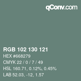 Color code: RGB 102 130 121 | qconv.com