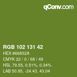 Color code: RGB 102 131 42 | qconv.com