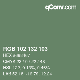 Color code: RGB 102 132 103 | qconv.com