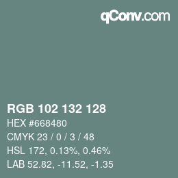 Color code: RGB 102 132 128 | qconv.com