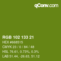 Color code: RGB 102 133 21 | qconv.com