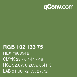 Color code: RGB 102 133 75 | qconv.com