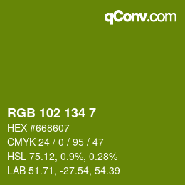 Color code: RGB 102 134 7 | qconv.com