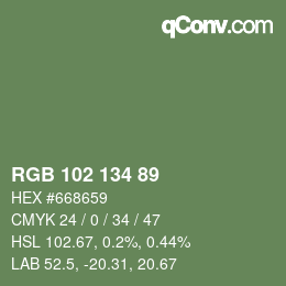 Color code: RGB 102 134 89 | qconv.com