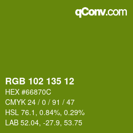 Color code: RGB 102 135 12 | qconv.com