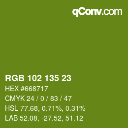 Color code: RGB 102 135 23 | qconv.com