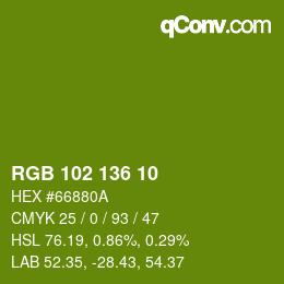 Color code: RGB 102 136 10 | qconv.com