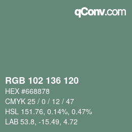 Color code: RGB 102 136 120 | qconv.com