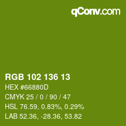 Color code: RGB 102 136 13 | qconv.com