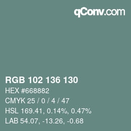 Color code: RGB 102 136 130 | qconv.com