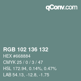Color code: RGB 102 136 132 | qconv.com