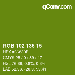 Color code: RGB 102 136 15 | qconv.com