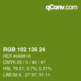 カラーコード: RGB 102 136 24 | qconv.com