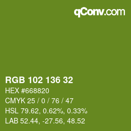 カラーコード: RGB 102 136 32 | qconv.com