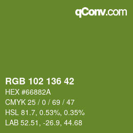 Color code: RGB 102 136 42 | qconv.com