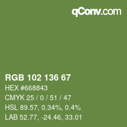 Color code: RGB 102 136 67 | qconv.com