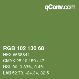 Color code: RGB 102 136 68 | qconv.com