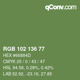 Color code: RGB 102 136 77 | qconv.com