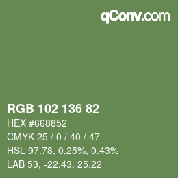 Color code: RGB 102 136 82 | qconv.com