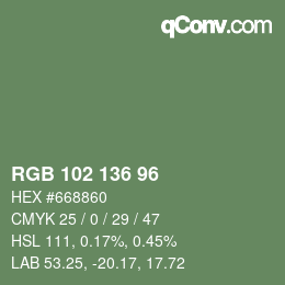 Color code: RGB 102 136 96 | qconv.com