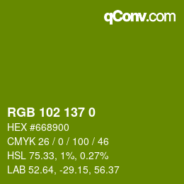 Color code: RGB 102 137 0 | qconv.com