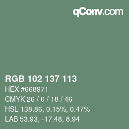 Color code: RGB 102 137 113 | qconv.com