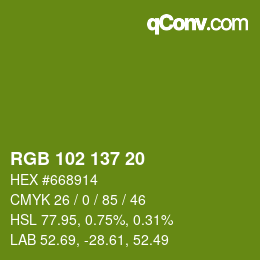 Color code: RGB 102 137 20 | qconv.com