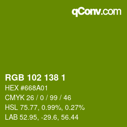 Color code: RGB 102 138 1 | qconv.com