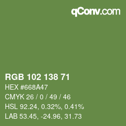 Color code: RGB 102 138 71 | qconv.com