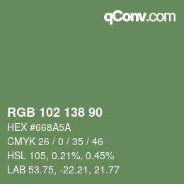 Color code: RGB 102 138 90 | qconv.com