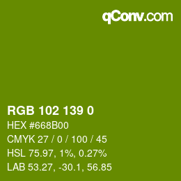 カラーコード: RGB 102 139 0 | qconv.com