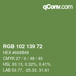 Color code: RGB 102 139 72 | qconv.com