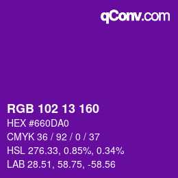 Color code: RGB 102 13 160 | qconv.com