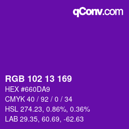 Color code: RGB 102 13 169 | qconv.com