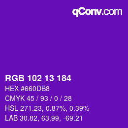 Color code: RGB 102 13 184 | qconv.com