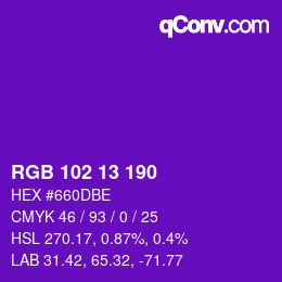 Color code: RGB 102 13 190 | qconv.com