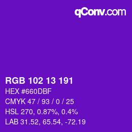 Color code: RGB 102 13 191 | qconv.com