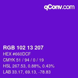 Color code: RGB 102 13 207 | qconv.com