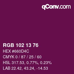 Color code: RGB 102 13 76 | qconv.com