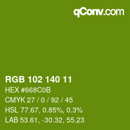Color code: RGB 102 140 11 | qconv.com